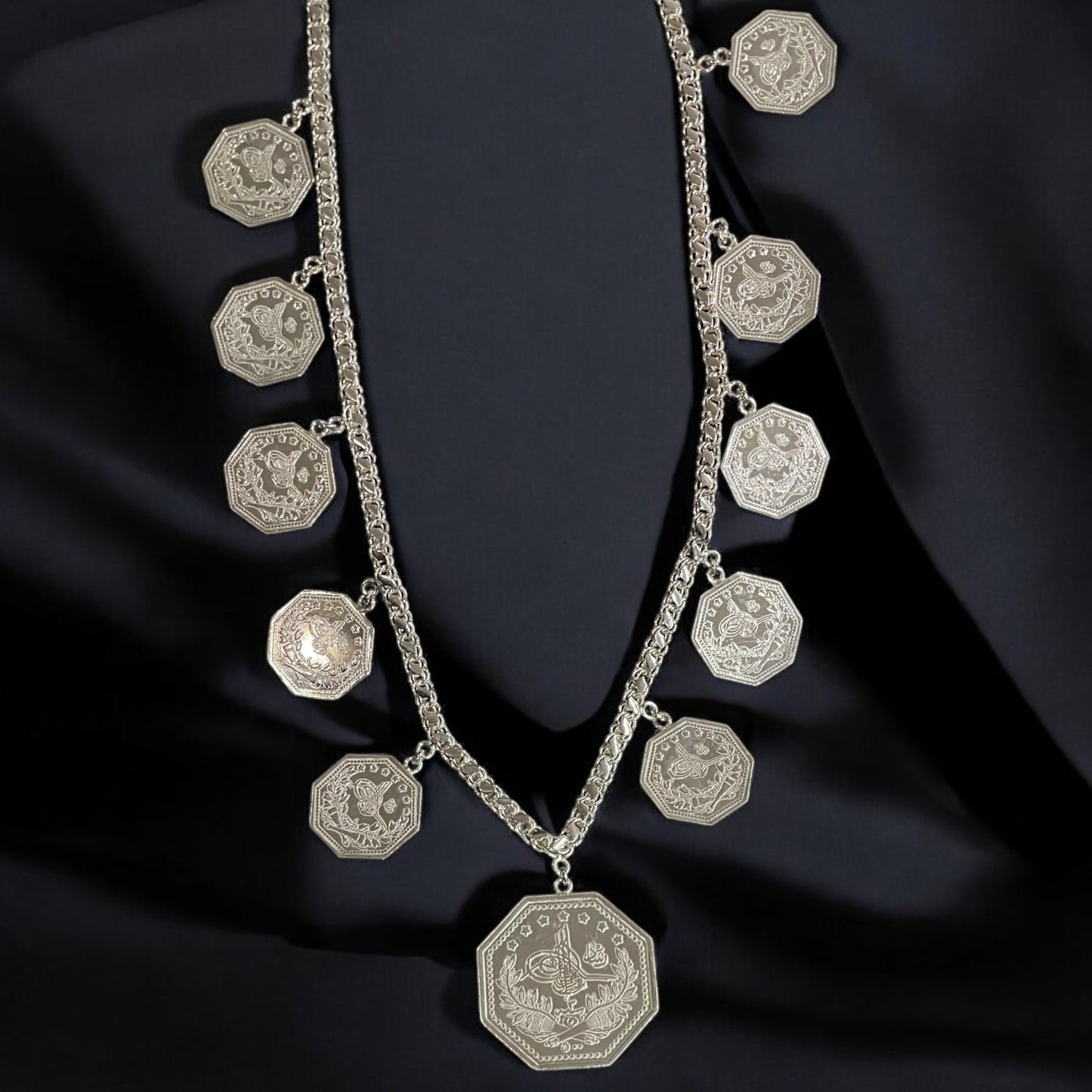 قلادة مخمس ليرات أصلية فضة نسائي عيار 925